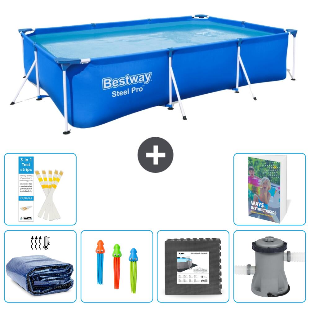 BESTWAY Basen Steel Pro Prostokątny - 300x201x66 cm - 7-częściowy S3