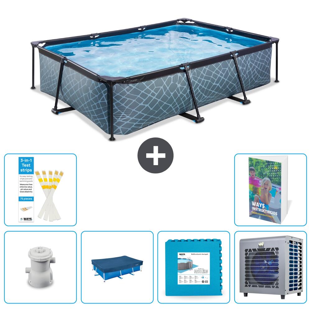 EXIT TOYS Basen Prostokątny - Efekt kamienia - 300x200x65 cm - 7-częściowy S253