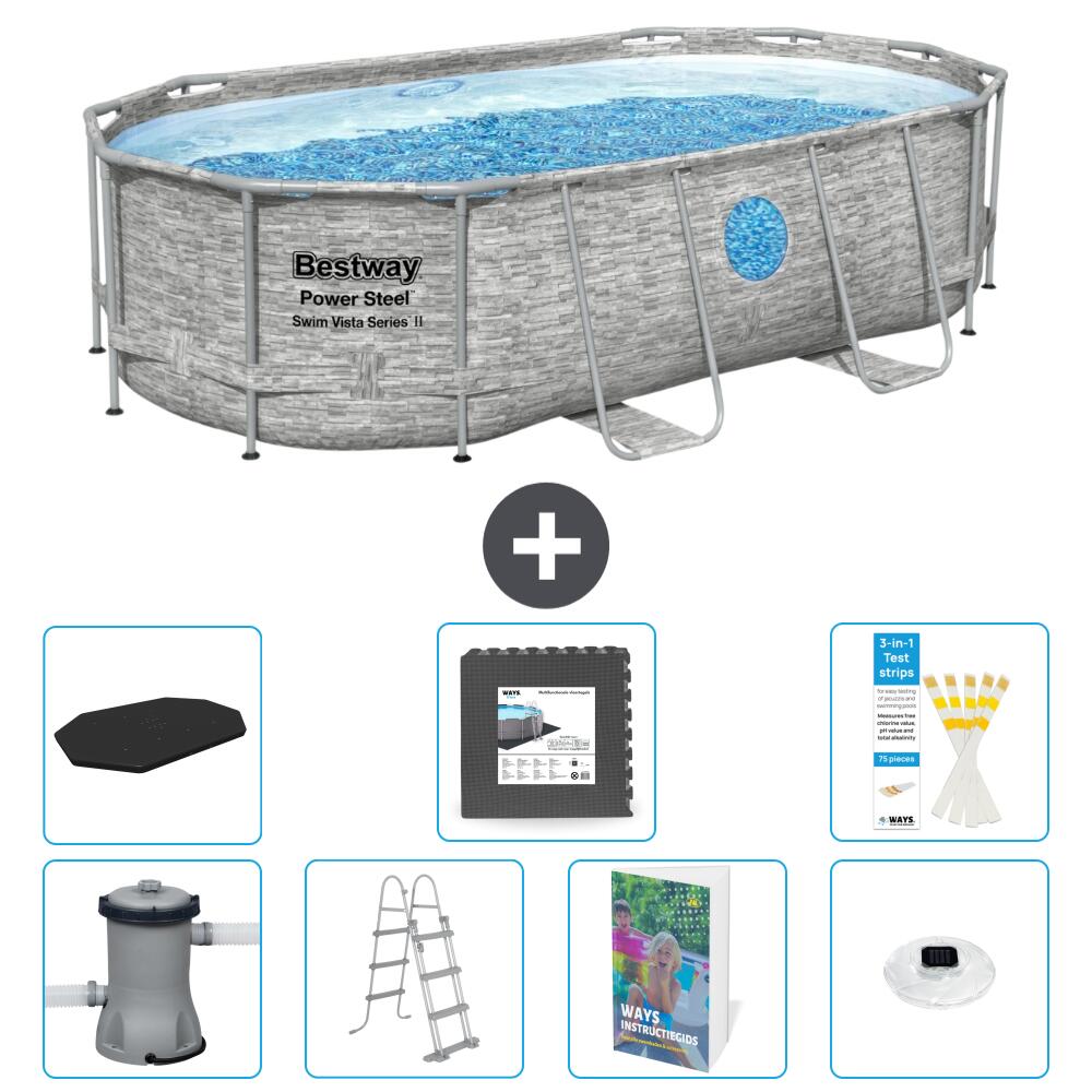 BESTWAY Basen Power Steel Owalny - 427x250x100 cm - 8-częściowy S608
