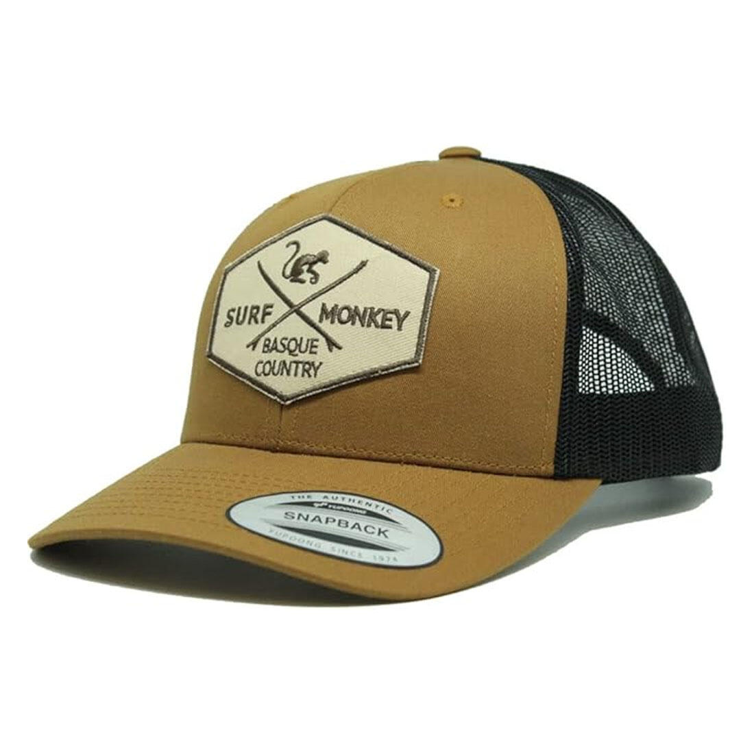 Czapka typu trucker – 6 paneli / dla dorosłych / uniwersalny (karmelowo-czarna)