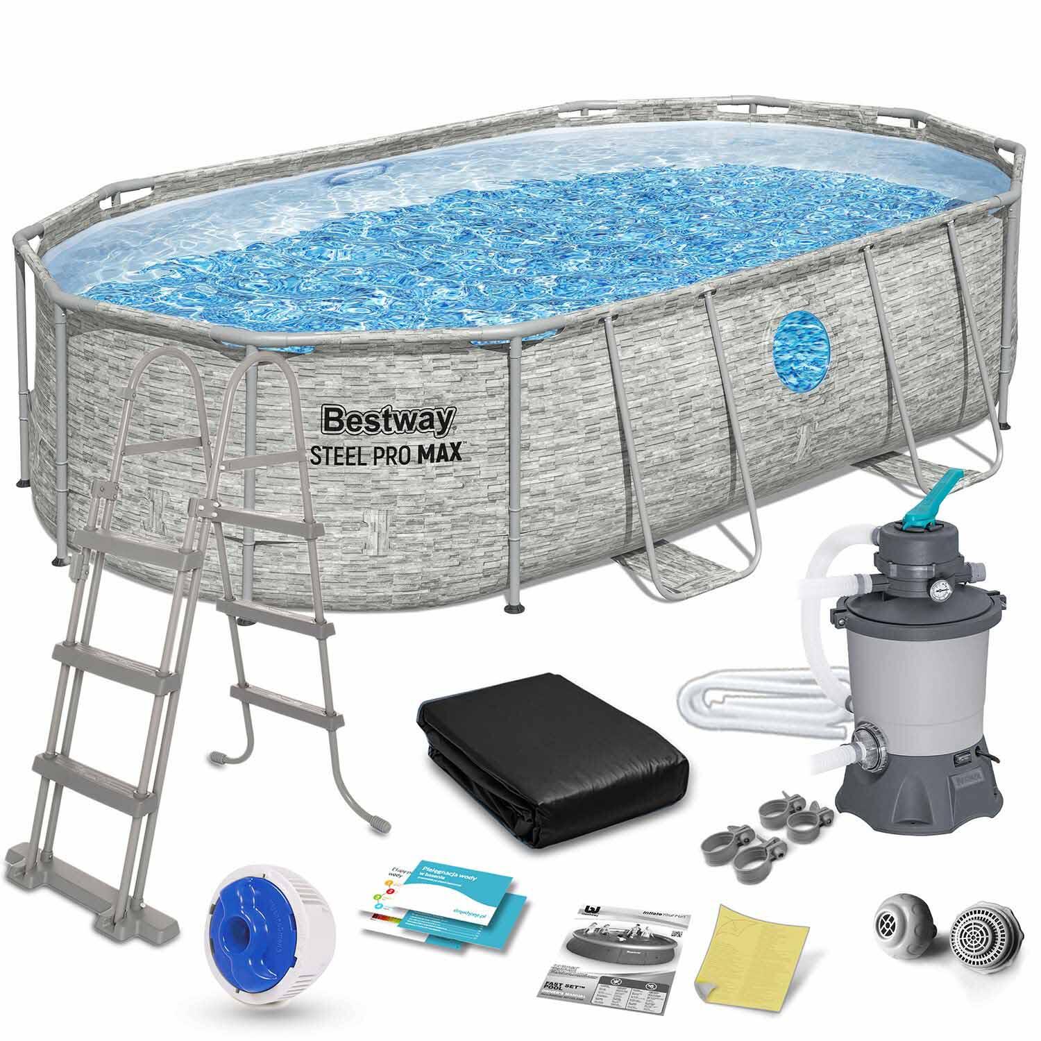 Basen stelażowy ogrodowy Bestway rodzinny 488x305x107 cm zestaw 11w1