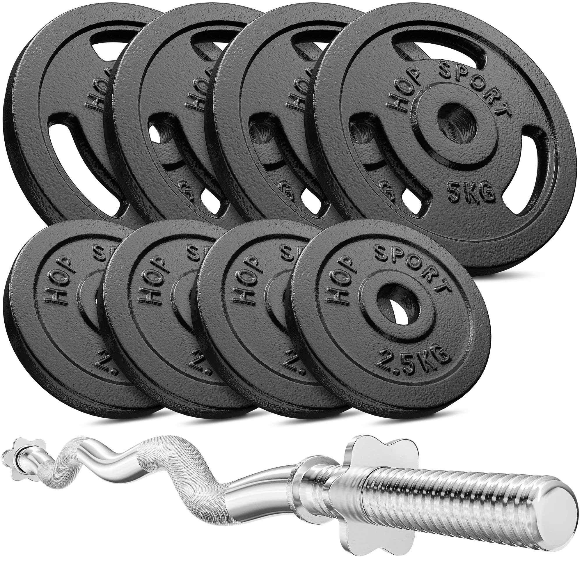 Zestaw obciążeń żeliwnych sztanga Hop-Sport Strong 37kg z gryfem łamanym