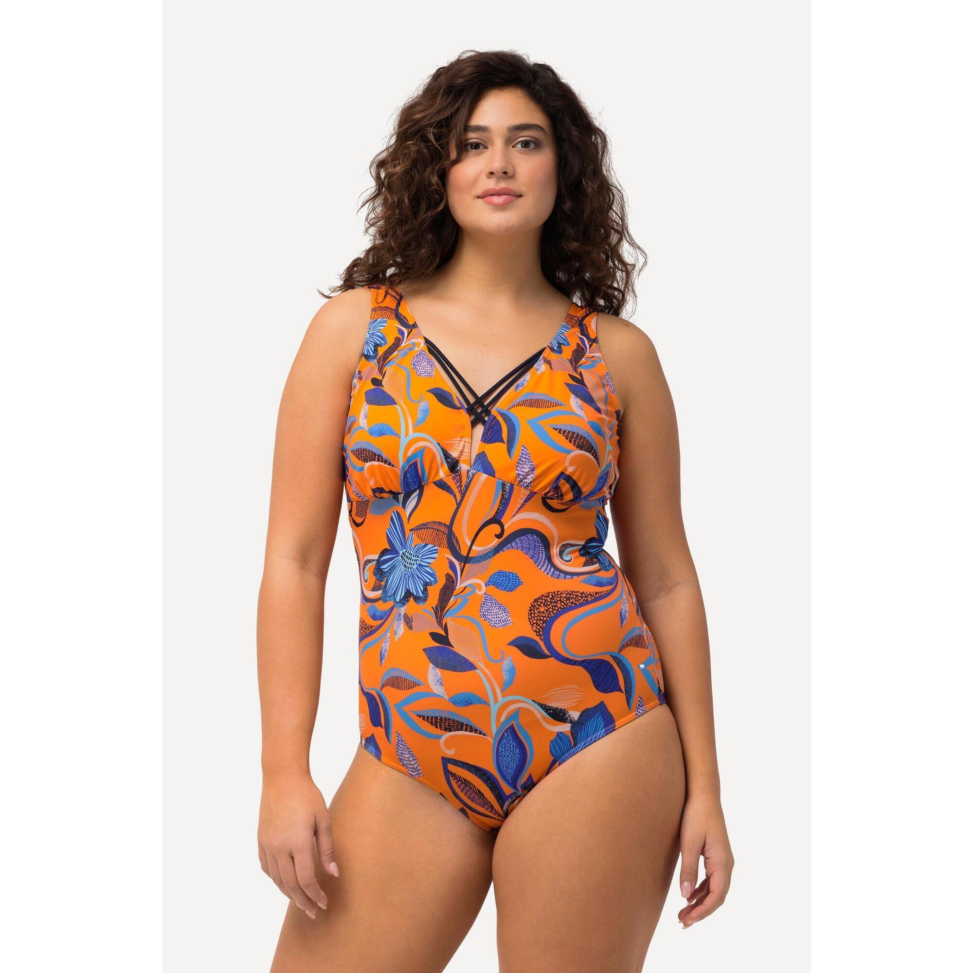 Damski Kostium kąpielowy kwiaty ozdobne tasiemki miękkie miseczki