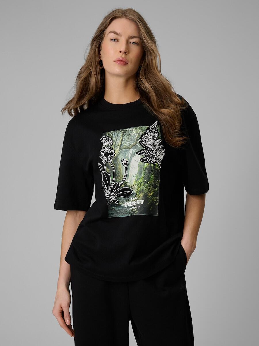 T-shirt loose z nadrukiem damski 4F 4FRSS26TTSHF3706