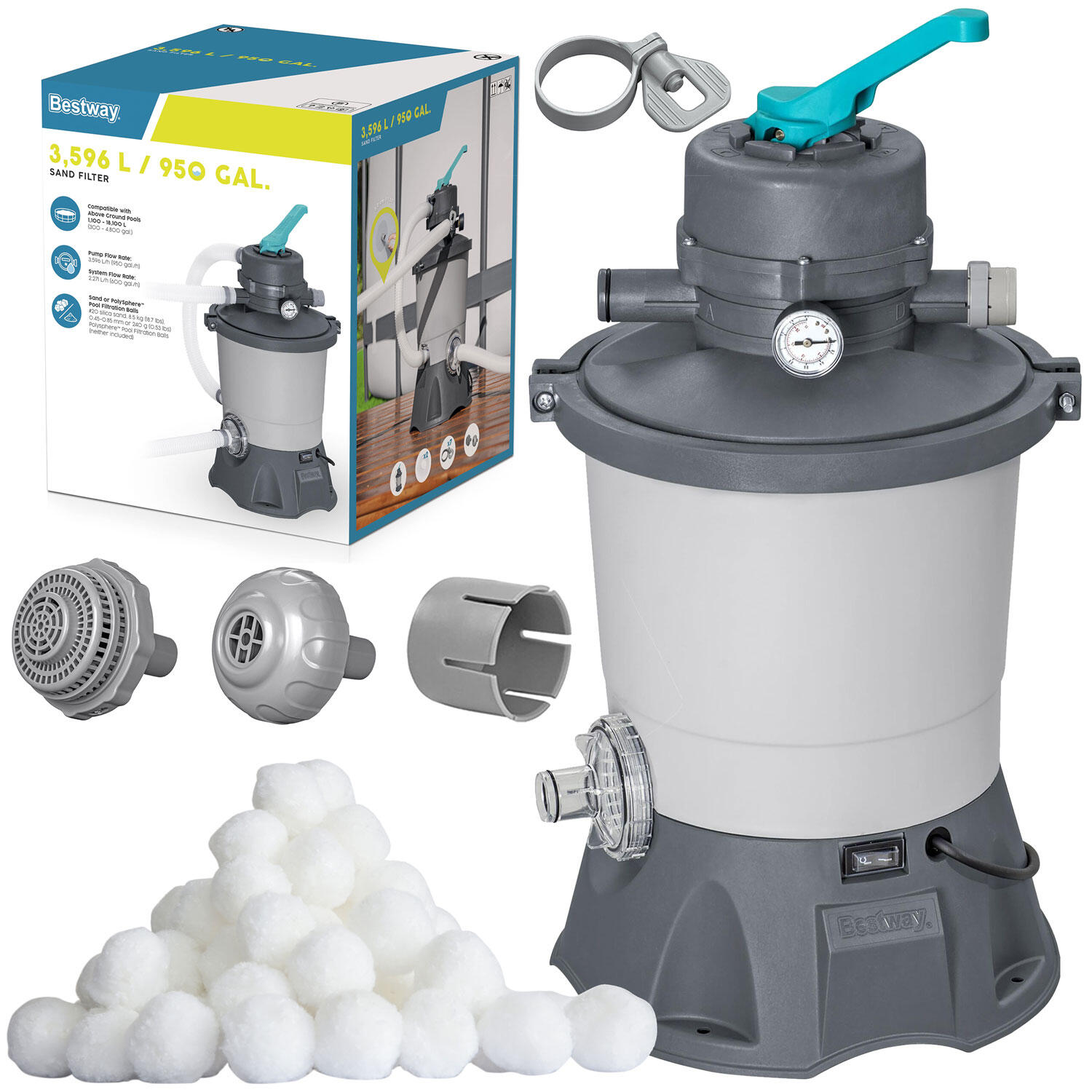 Pompa piaskowa do basenu filtr Bestway 3596 l/h + kulki filtracyjne