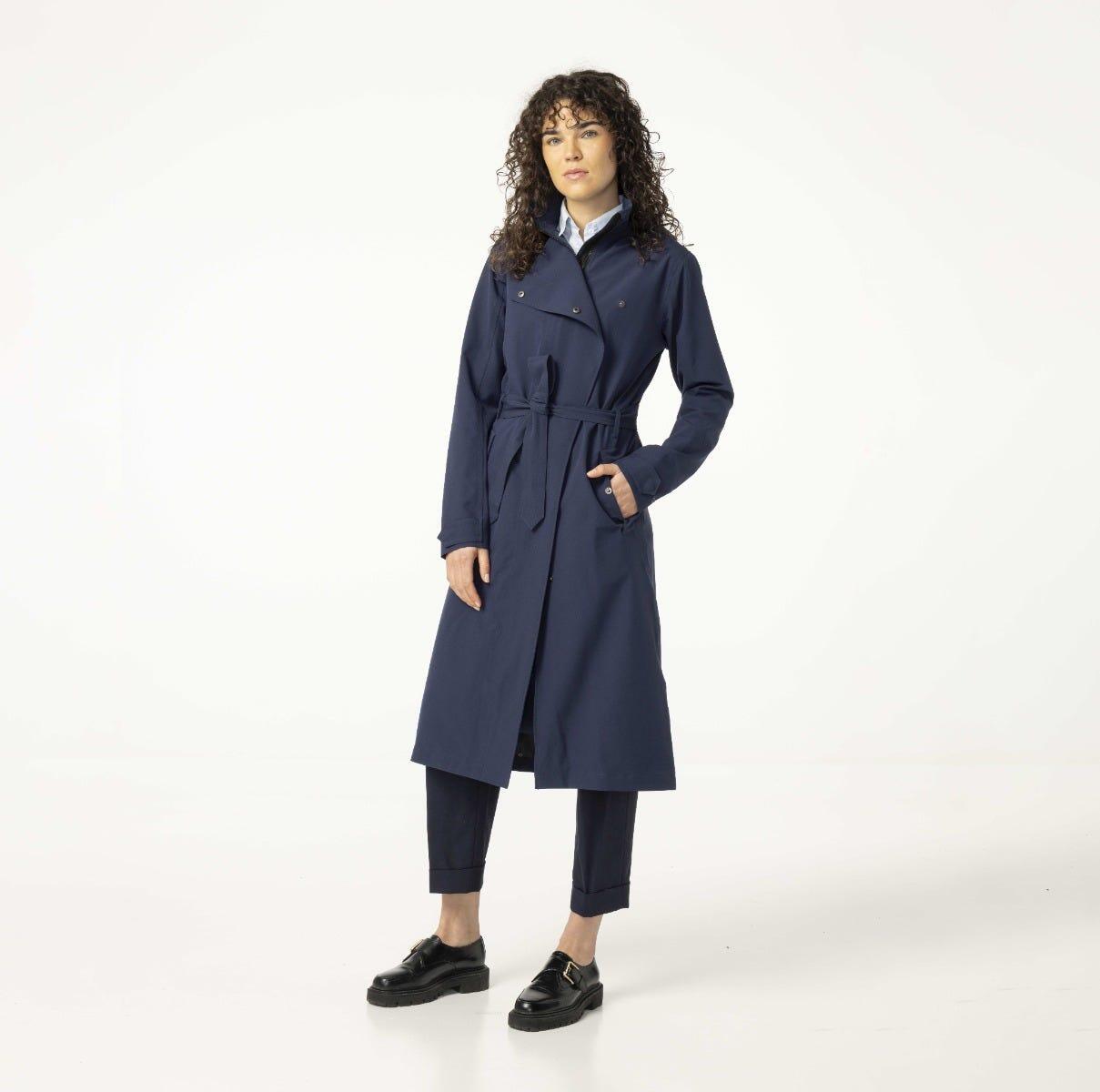 Trench Coat Long Rain Jacket Women Deep Marine