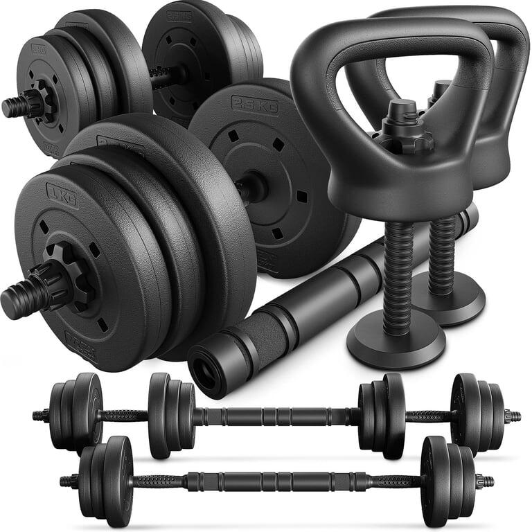 Zestaw hantli i sztangi 4w1 Trex Sport 2×10 kg kettlebell i uchwyty do pompek