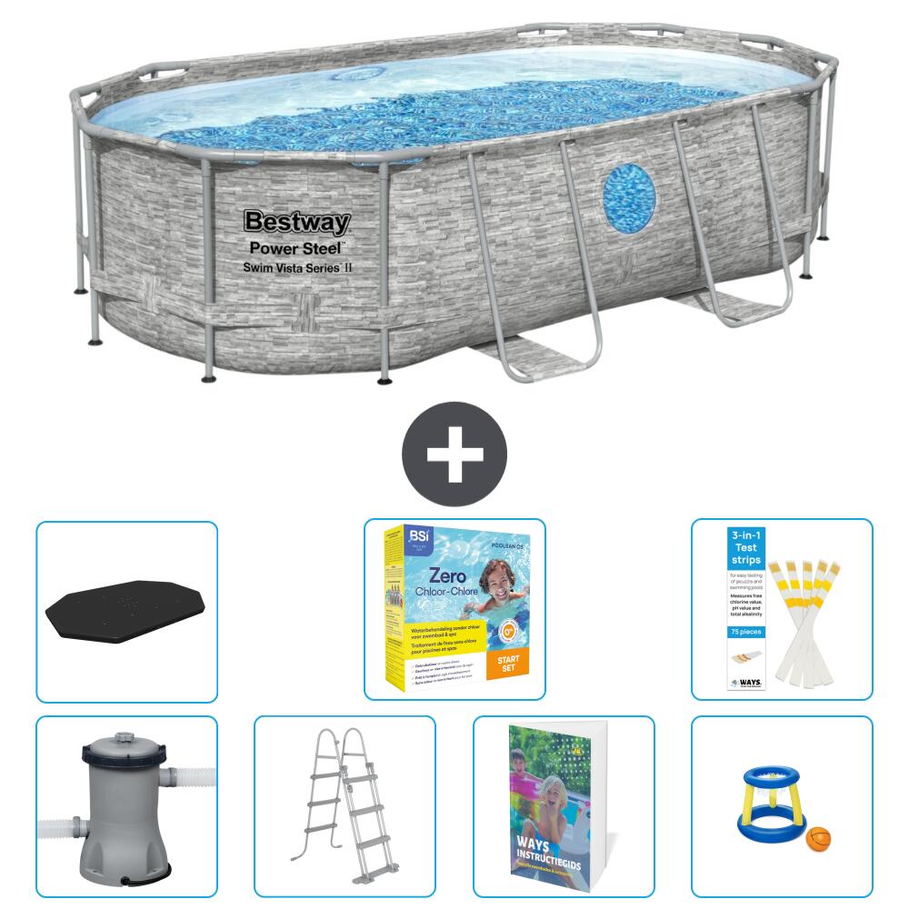 BESTWAY Basen Power Steel Owalny - 427x250x100 cm - 8-częściowy S529