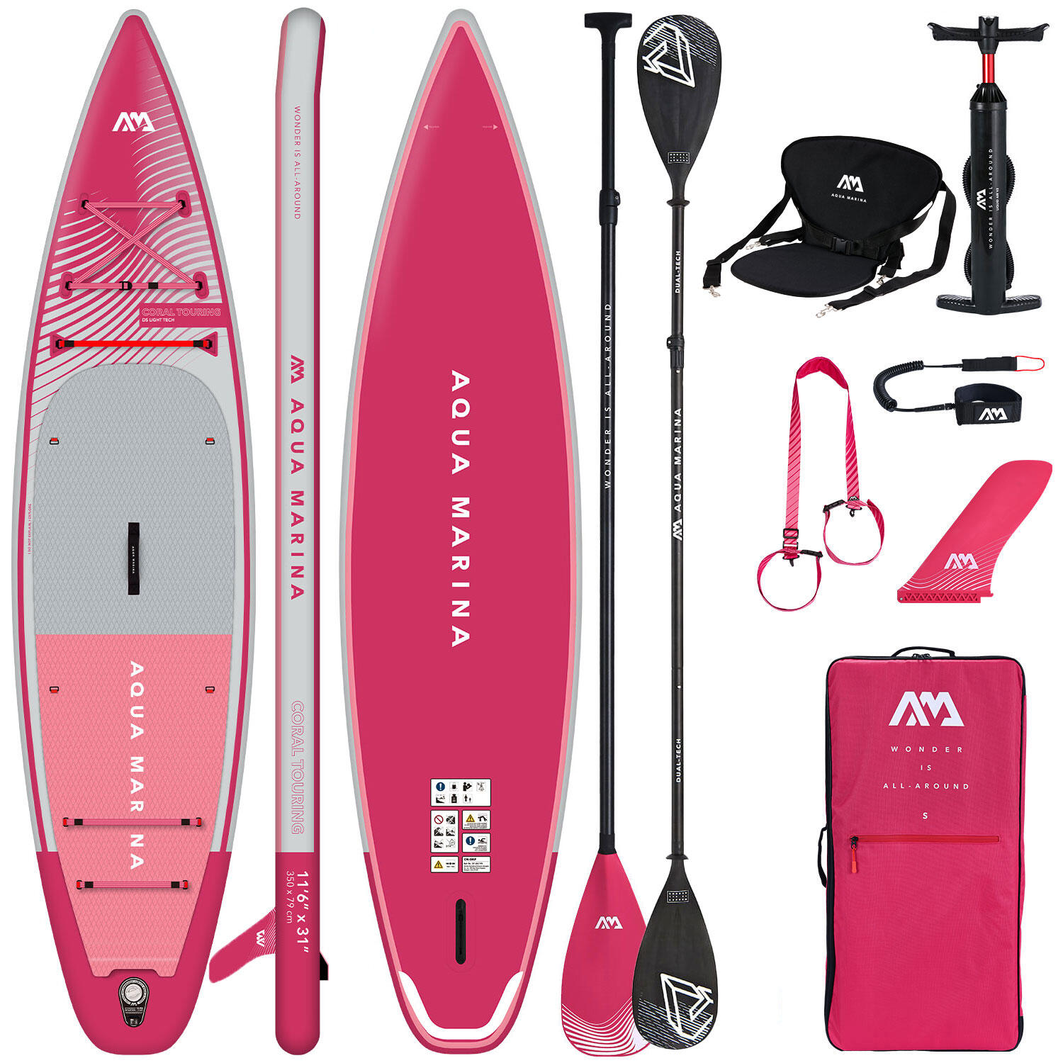 Deska SUP Aqua Marina Coral Touring Raspberry 11'6 + Zestaw COMBO 2w1