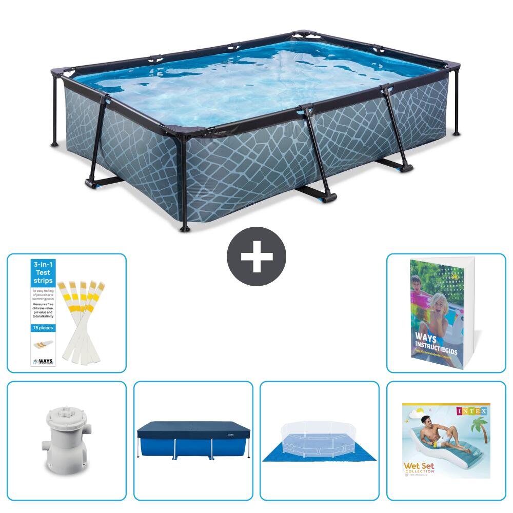 EXIT TOYS Basen Prostokątny - Efekt kamienia - 300x200x65 cm - 7-częściowy S322