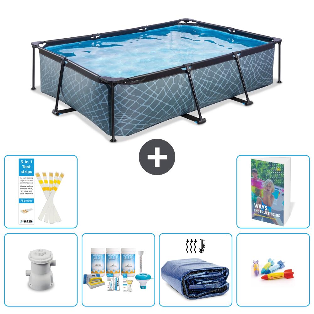 EXIT TOYS Basen Prostokątny - Efekt kamienia - 300x200x65 cm - 7-częściowy S282