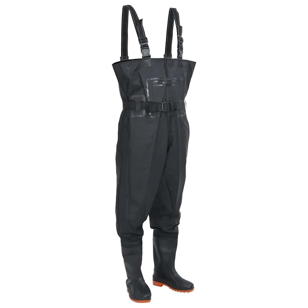 VidaXL Waders z wbudowanymi butami i paskiem rozmiar 45 czarny