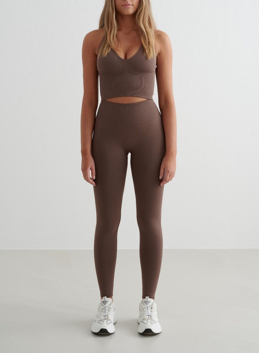 Damskie legginsy bezszwowe, wysoki stan, squat proof petite Shape brąz macchiato