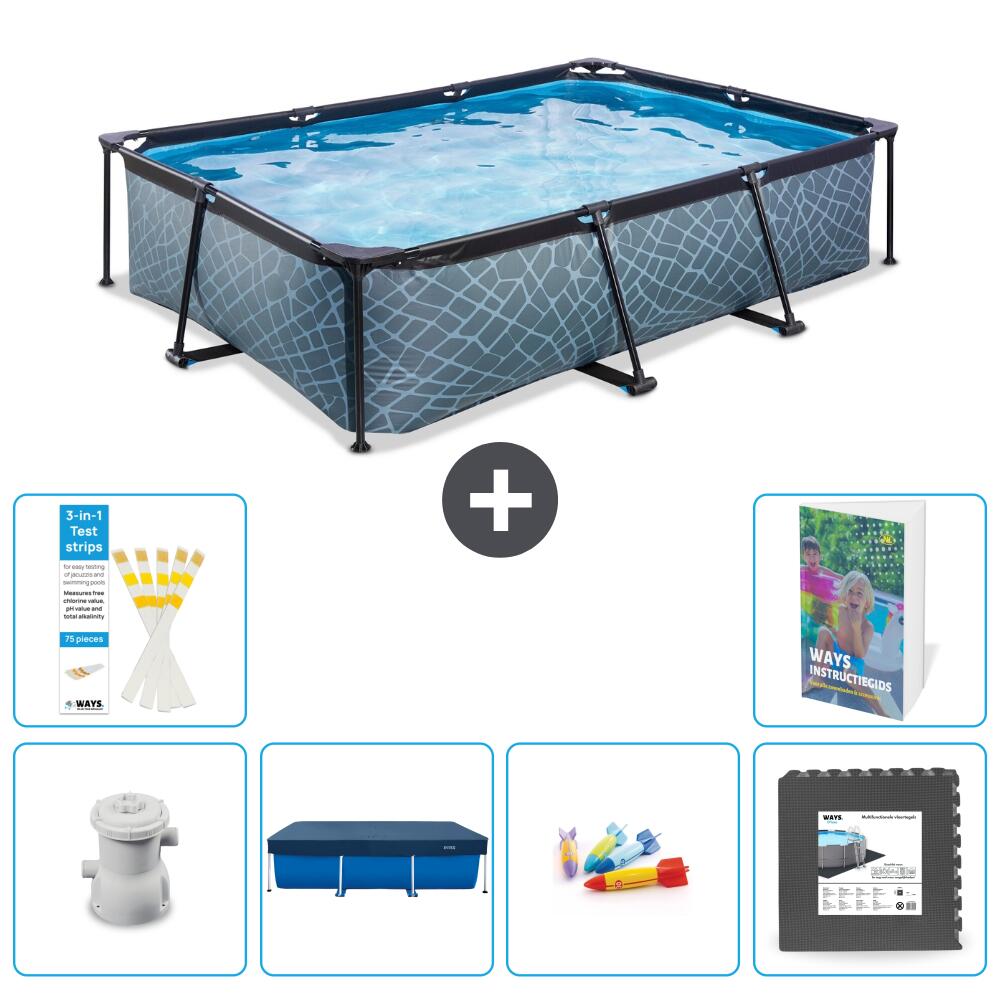EXIT TOYS Basen Prostokątny - Efekt kamienia - 300x200x65 cm - 7-częściowy S317
