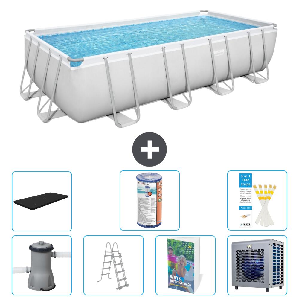 BESTWAY Basen Power Steel Prostokątny - 488x244x122 cm - 8-częściowy S551