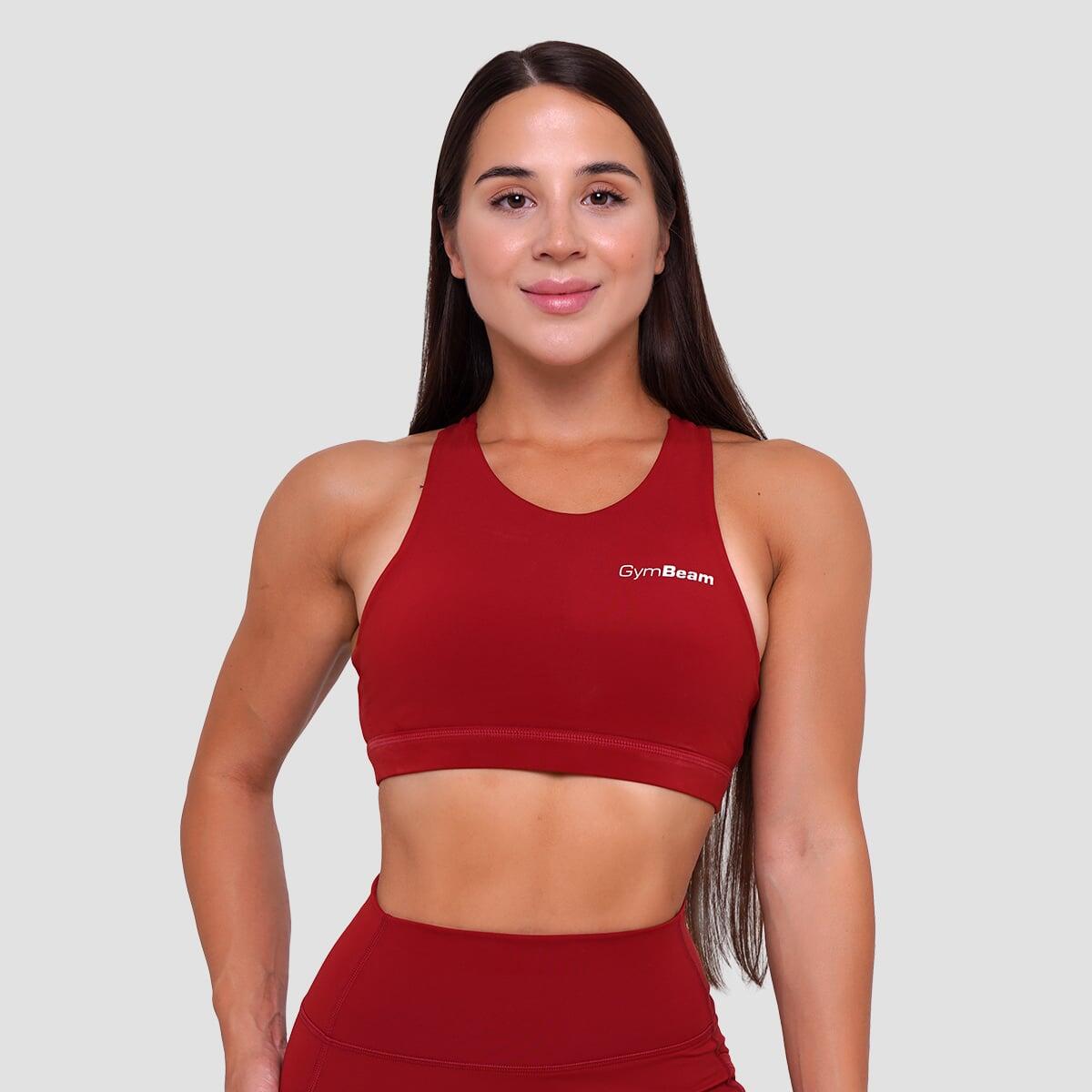 Biustonosz sportowy damski fitness bez zapięcia ciemnoczerwony Ignite