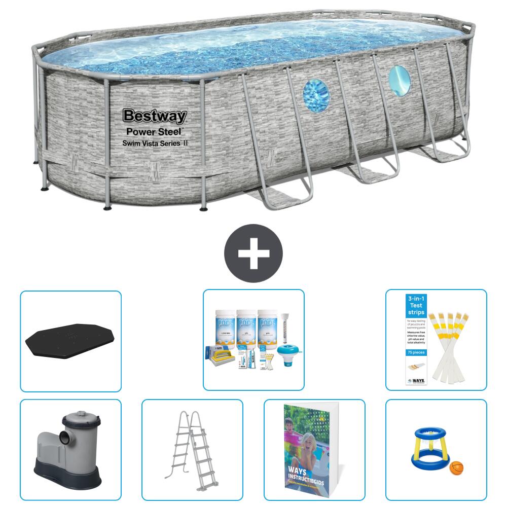 BESTWAY Basen Power Steel Owalny - 549x274x122 cm - 8-częściowy S548