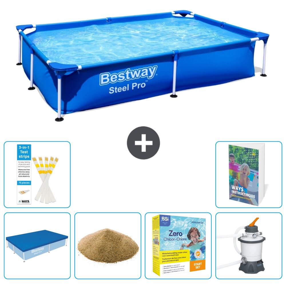 BESTWAY Basen Steel Pro Prostokątny - 221x150x43 cm - 7-częściowy S170