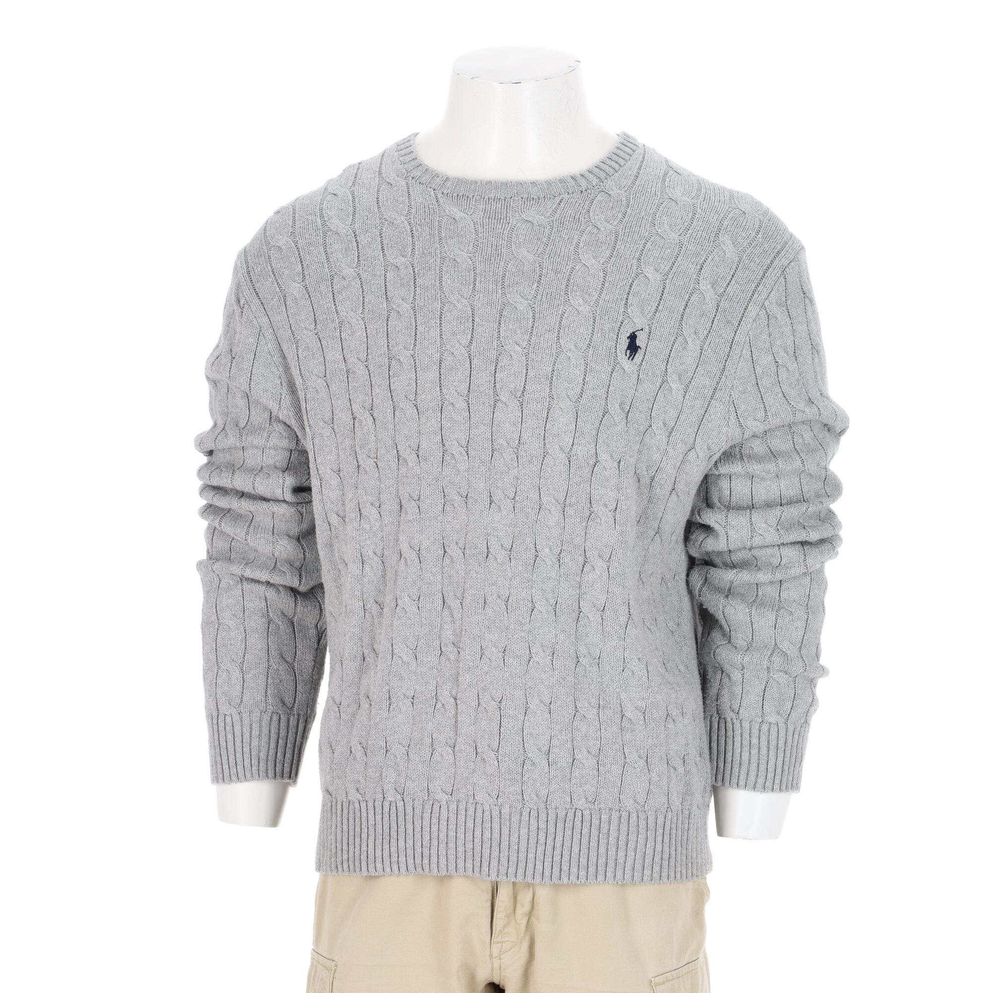 Second life - Polo Ralph Lauren Sweter Męski Kabel Szary - Jak nowy