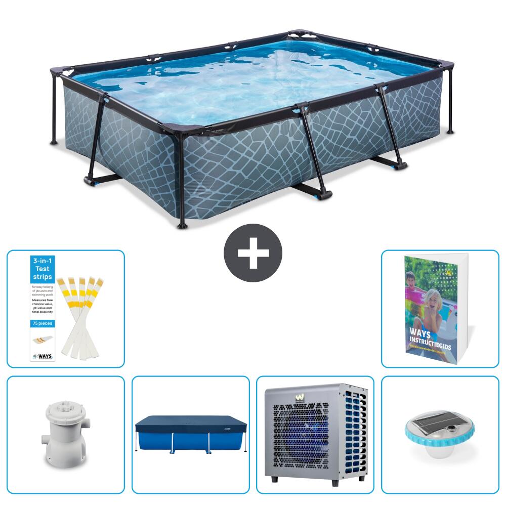 EXIT TOYS Basen Prostokątny - Efekt kamienia - 300x200x65 cm - 7-częściowy S175