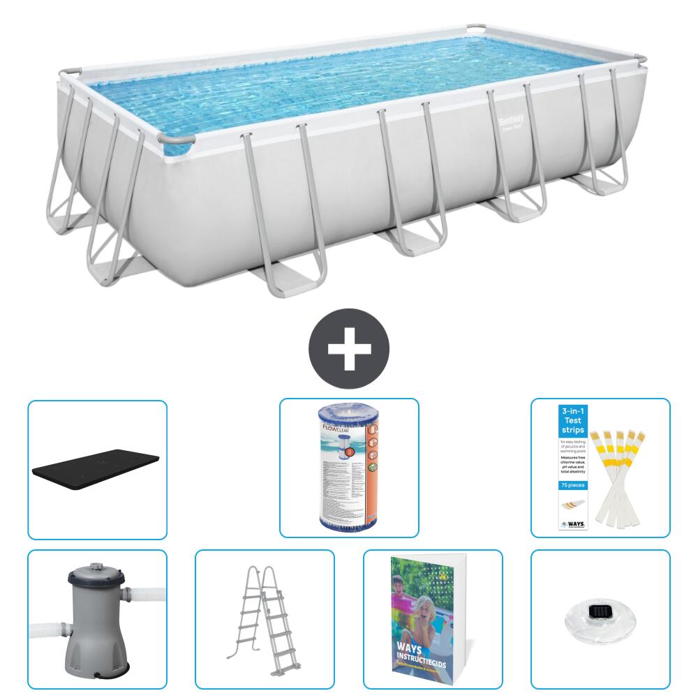 BESTWAY Basen Power Steel Prostokątny - 488x244x122 cm - 8-częściowy S622