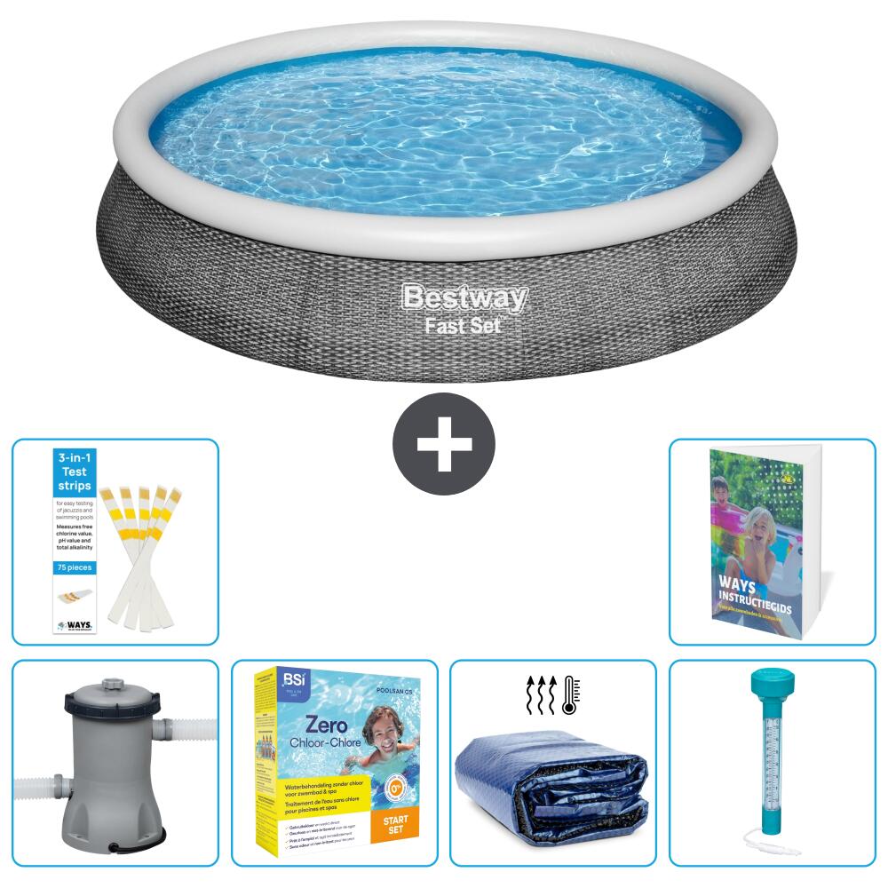 BESTWAY Basen Fast Set Okrągły - 396x84 cm - 7-częściowy S184