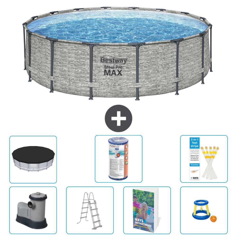 BESTWAY Basen Steel Pro MAX Okrągły - 488x122 cm - 8-częściowy S541