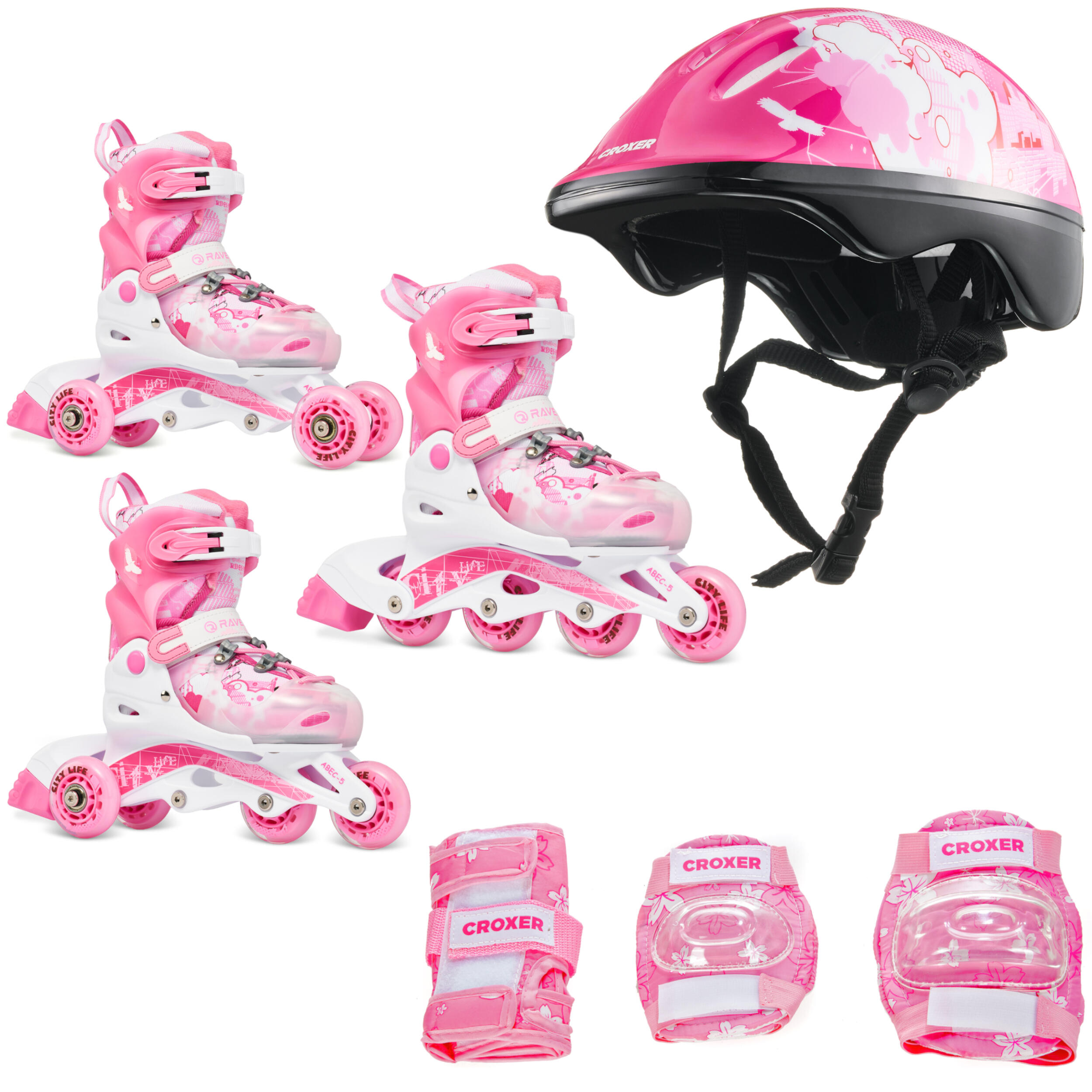 Zestaw Rolki Wrotki Regulowane 3w1 Raven Princess Kask Dream Ochraniacze Fibre