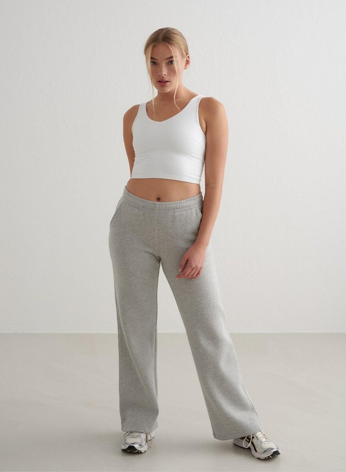 Damskie spodnie dresowe szerokie nogawki, miękkie Wide Sweatpants szary melanż