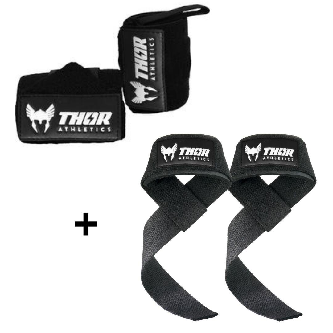 Lifting Straps & Wrist Wraps 60cm (Ekstra Mocne) - Zestaw Kombinowany - Czarny