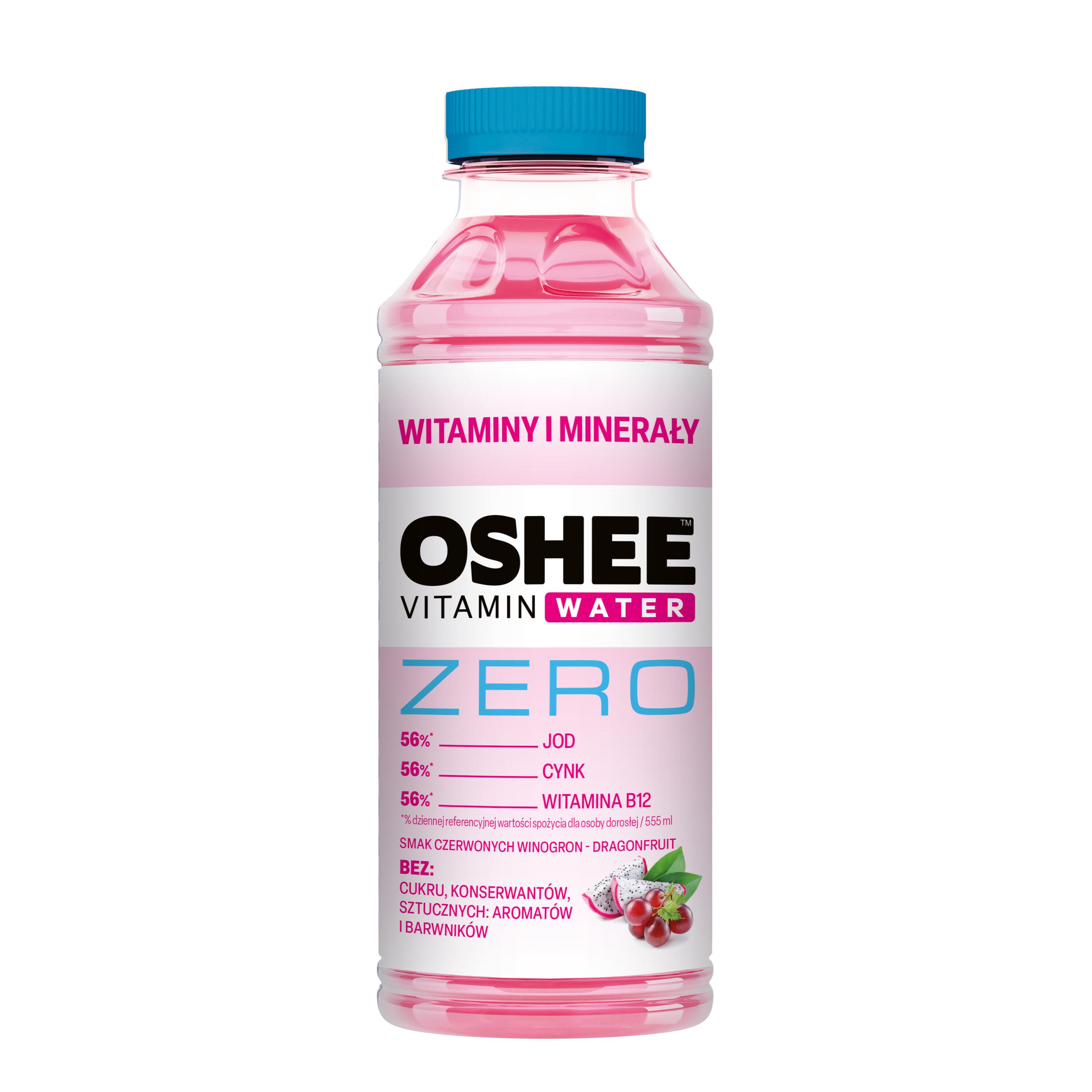 Napój witaminowy zero Oshee 555 ML o smaku czerwonych winogron i dragonfruit