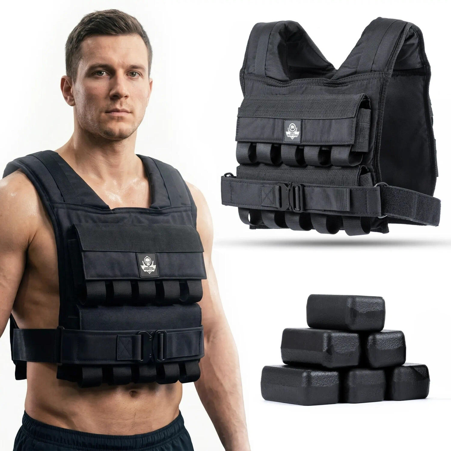 Kamizelka treningowa obciążeniowa 20 kg z bloczkami W20B | DBX Bushido