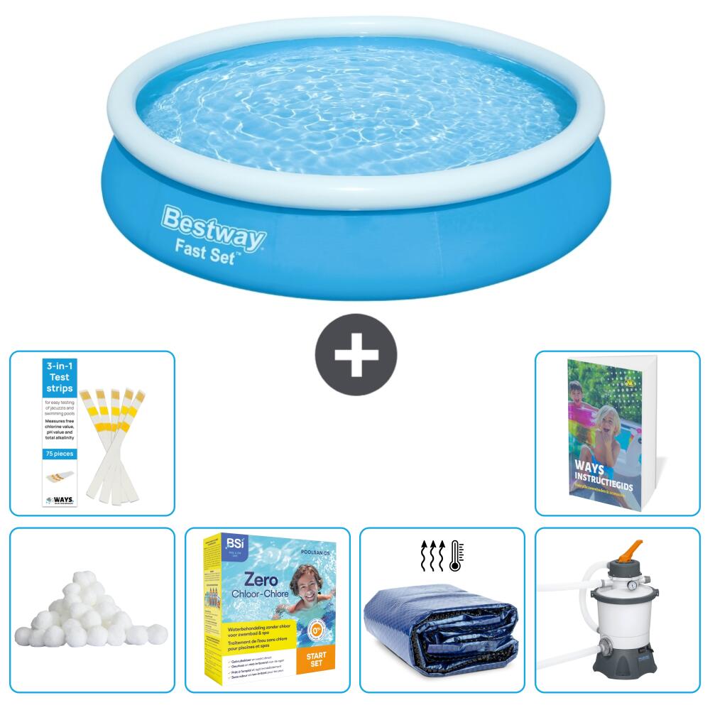BESTWAY Basen Fast Set Okrągły - 366x76 cm - 7-częściowy S75