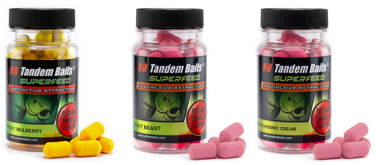 Pływające Mini Dumbells SuperFeed Fluo 30g, zestaw owocowych, 3 szt.