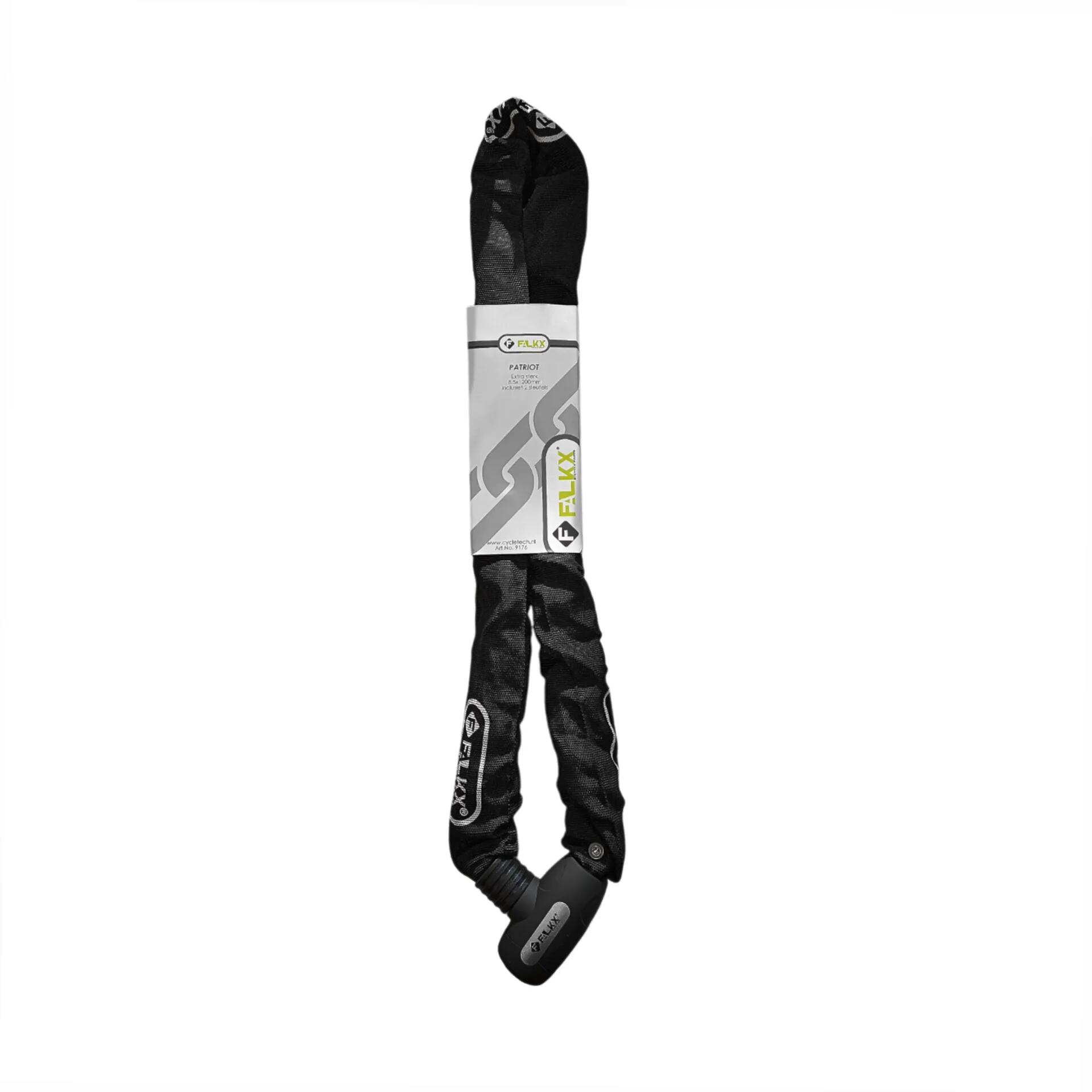 Zamek łańcuchowy Falkx 8,5x1200 mm czarny z nylonową osłoną