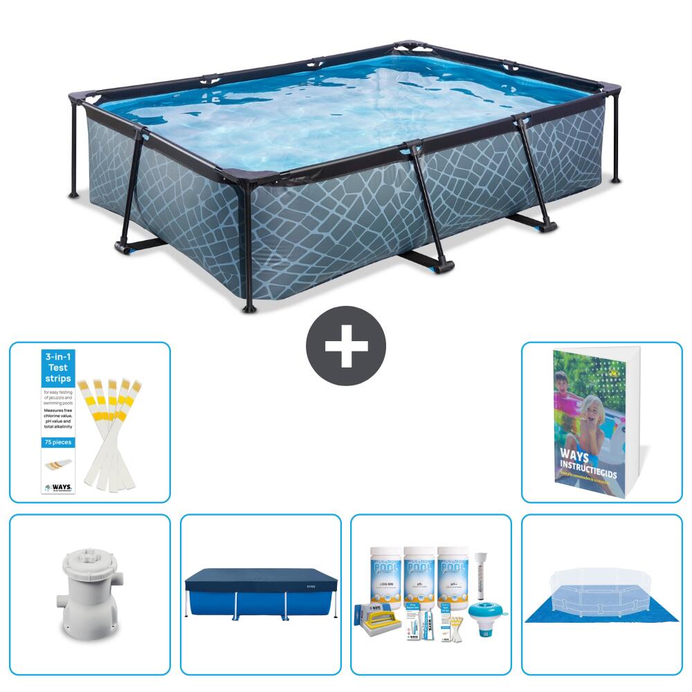 EXIT TOYS Basen Prostokątny - Efekt kamienia - 300x200x65 cm - 7-częściowy S251