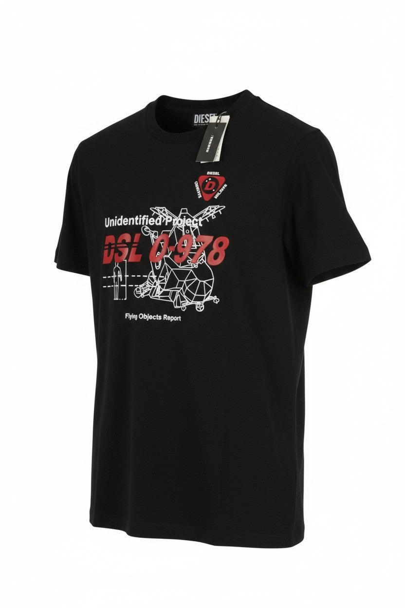 Męski T-shirt Diesel Czarny Tricot Stretch Crew, rozmiar L