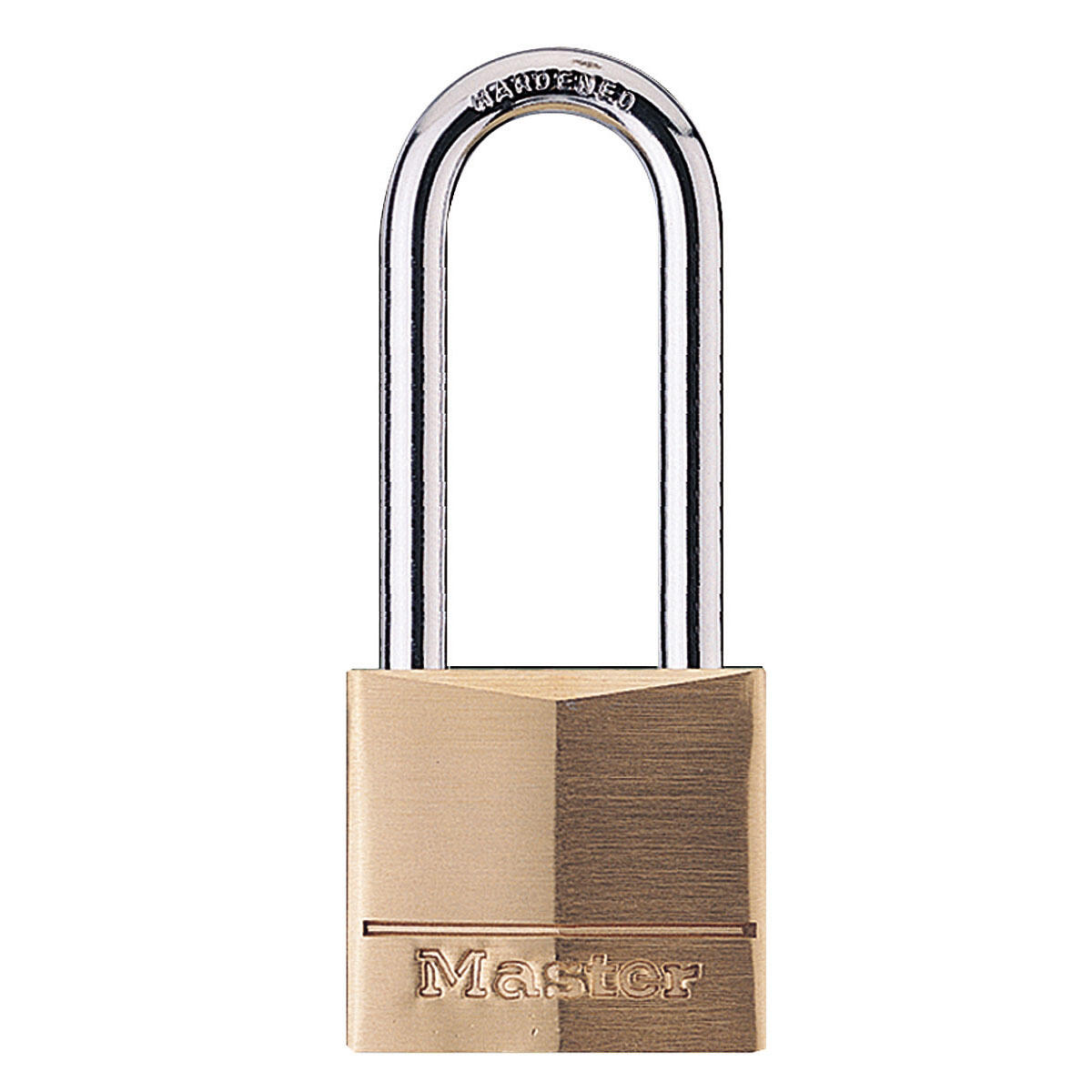 Mosiężna kłódka na klucz Master Lock 140EURDLH z długim kabłąkiem, kolor złoty