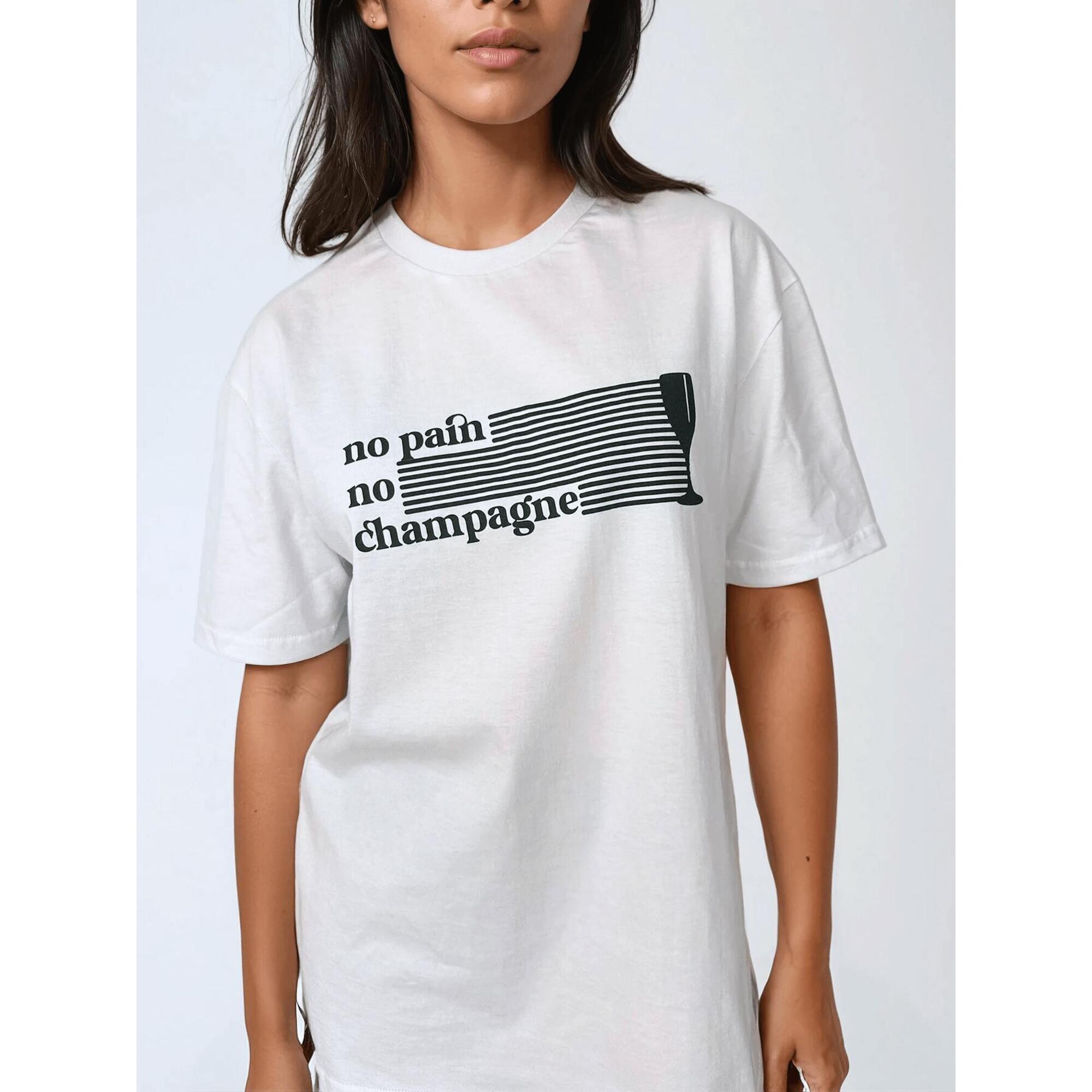Biały T-shirt Damski - No Pain No Champagne BeShaped