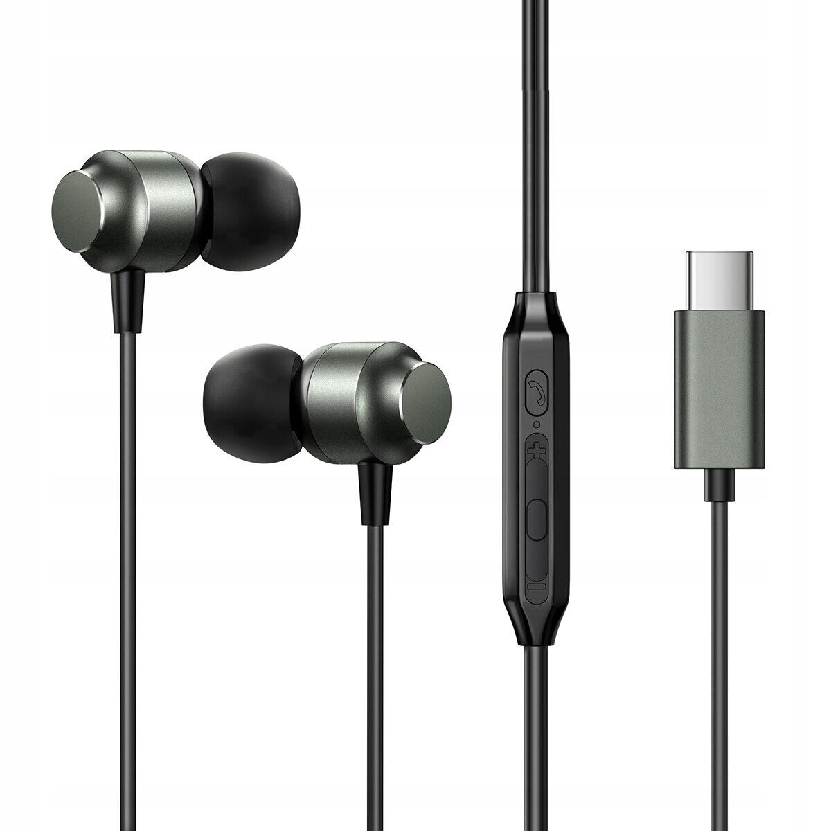 Joyroom słuchawki przewodowe douszne z pilotem usb-c metalowe