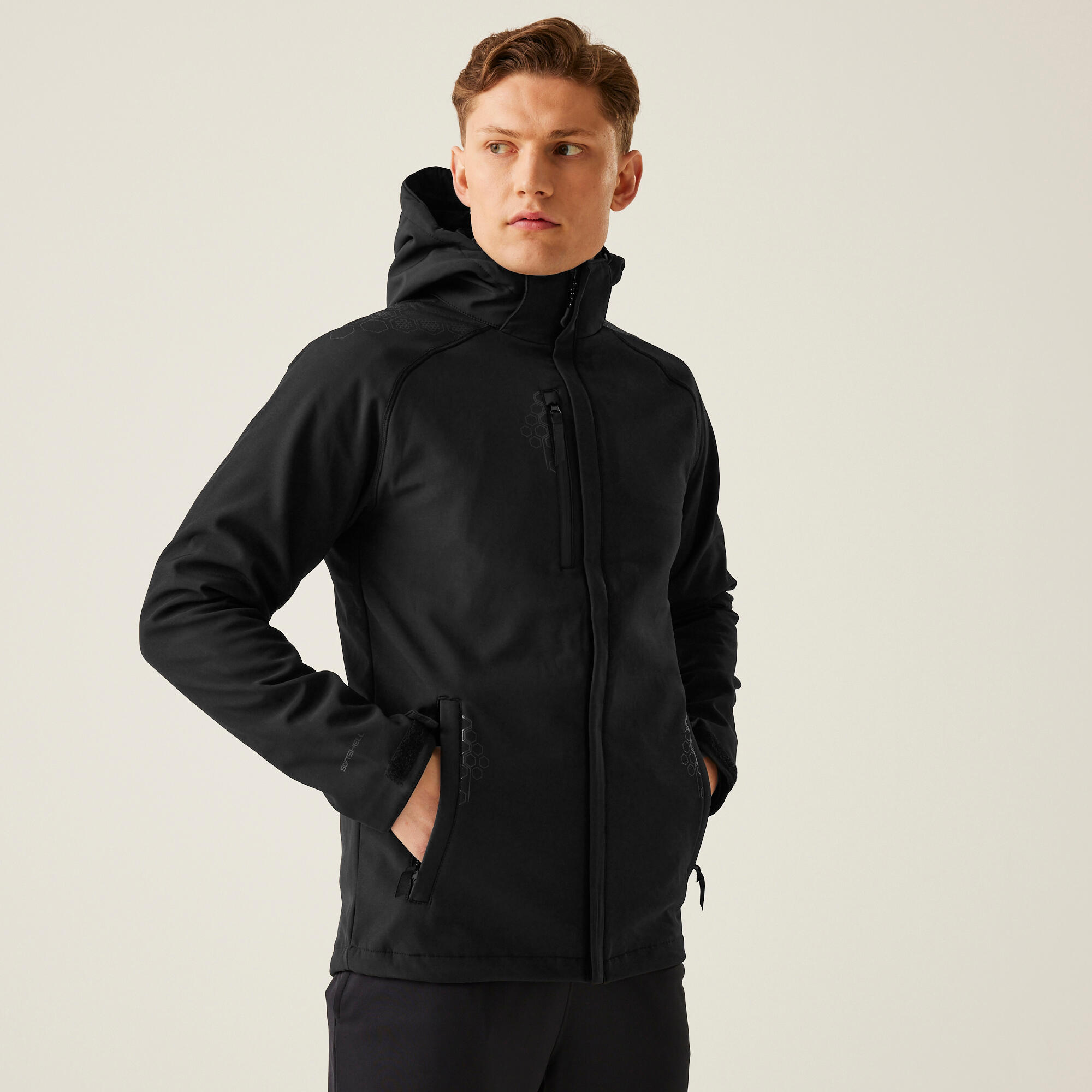 Męska kurtka z kapturem z podszewką softshell z odstraszaczem
