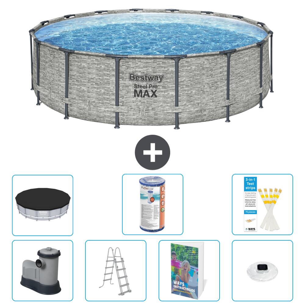 BESTWAY Basen Steel Pro MAX Okrągły - 488x122 cm - 8-częściowy S622