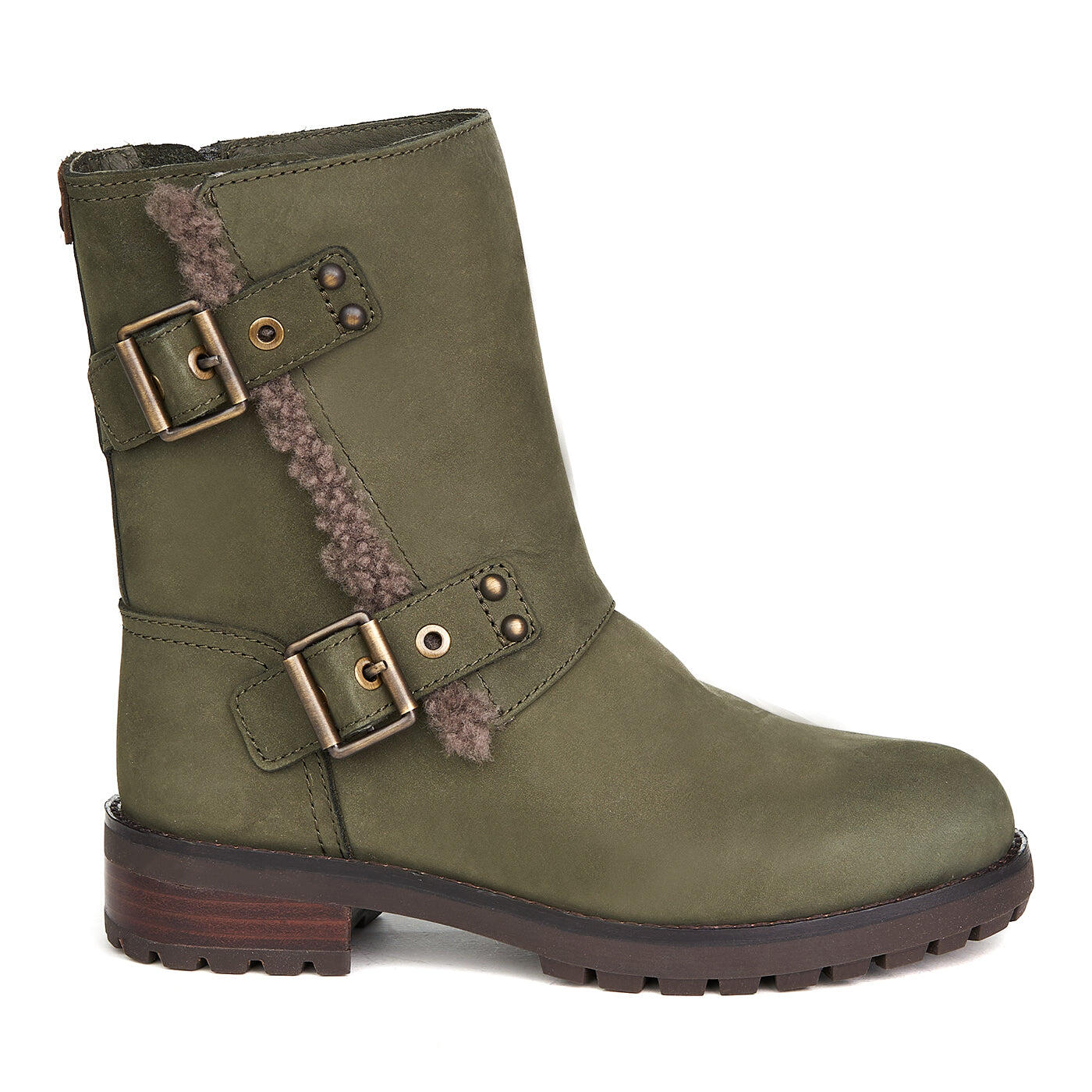 UGG Niels botki mid khaki z naturalnym futrem, podeszwa Treadlite ZLN 0577