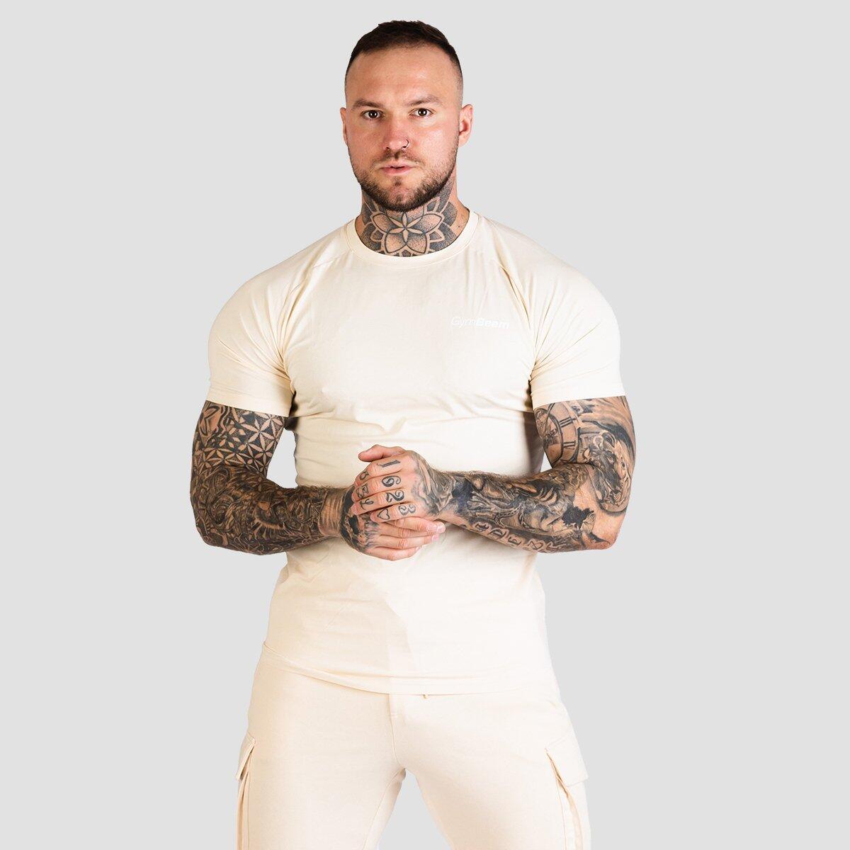 Koszulka męska fitness slim piaskowa TRN