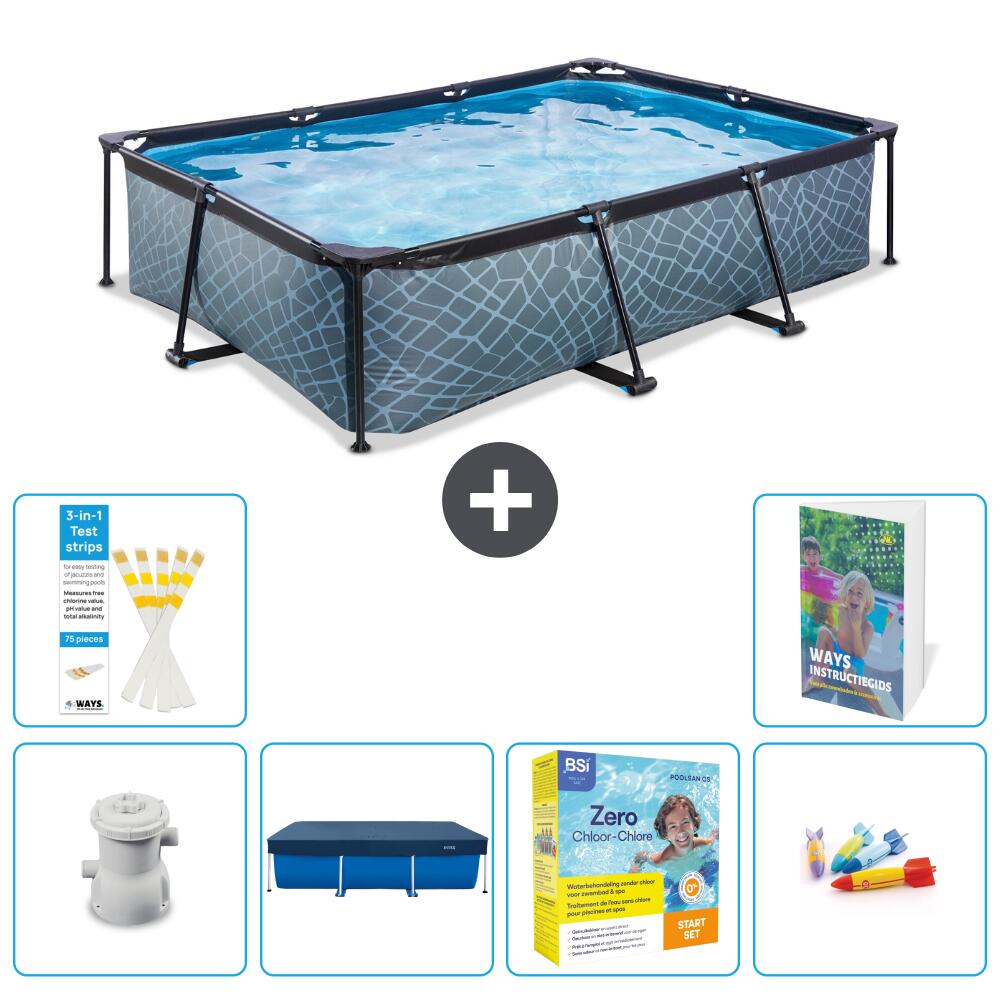 EXIT TOYS Basen Prostokątny - Efekt kamienia - 300x200x65 cm - 7-częściowy S231