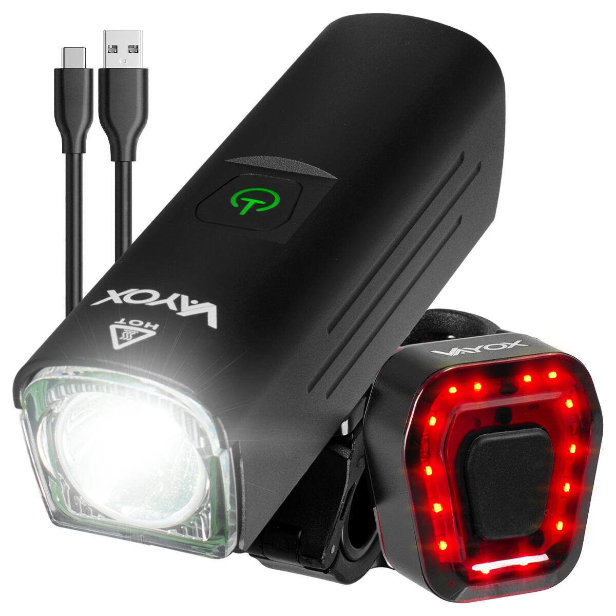 Zestaw lampek rowerowych VAYOX VA0046 + VA0048 przednia i tylna USB