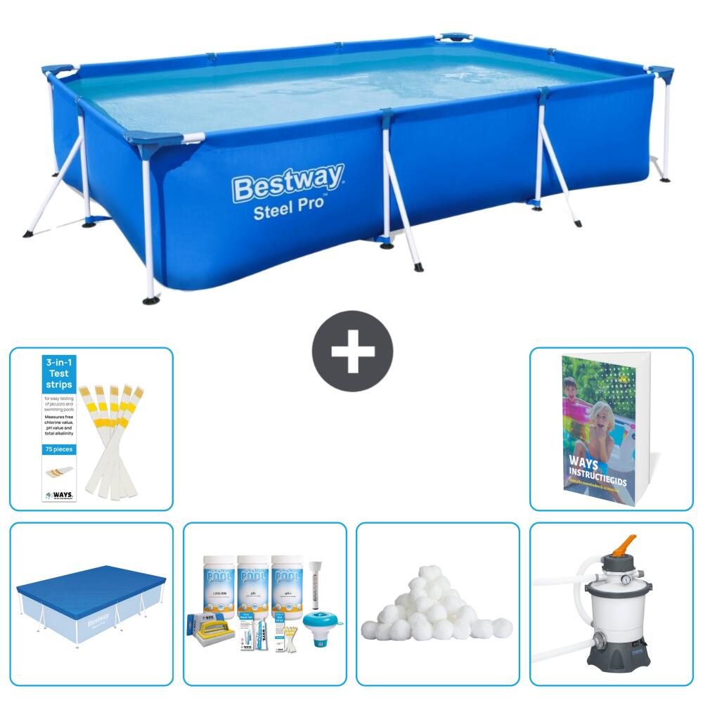 BESTWAY Basen Steel Pro Prostokątny - 300x201x66 cm - 7-częściowy S15