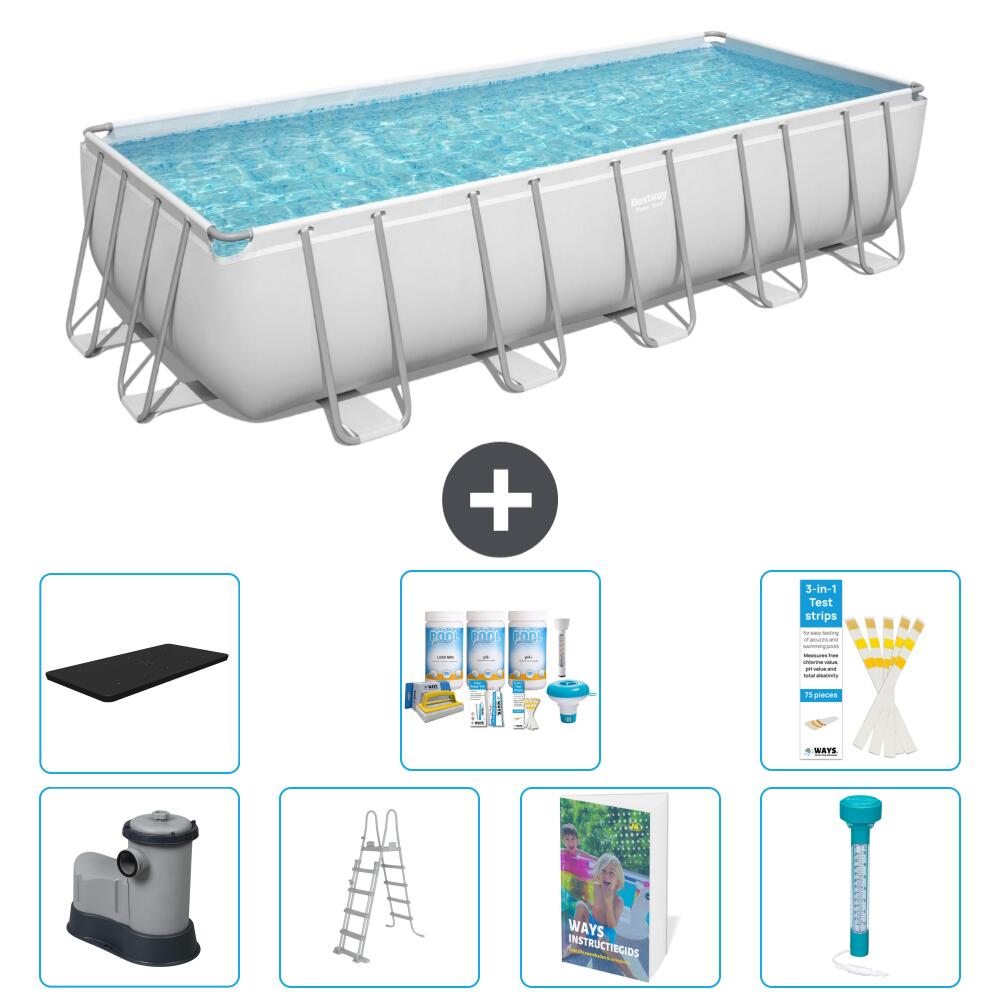 BESTWAY Basen Power Steel Prostokątny - 640x274x132 cm - 8-częściowy S574