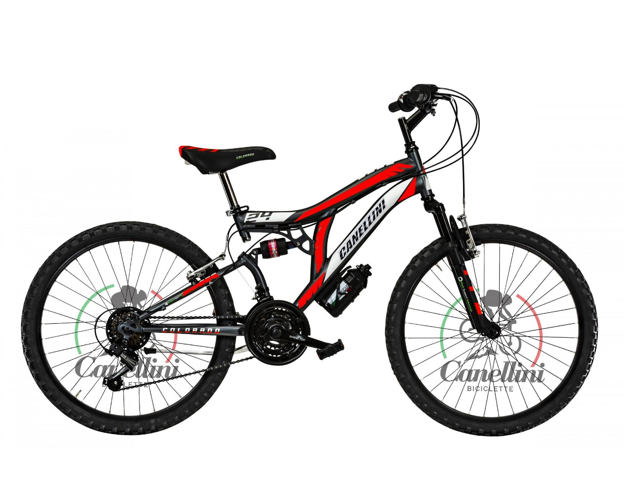 Rower Dziecięcy MTB Canellini COLORADO 24 z pełnym zawieszeniem - Czarny/Czw.