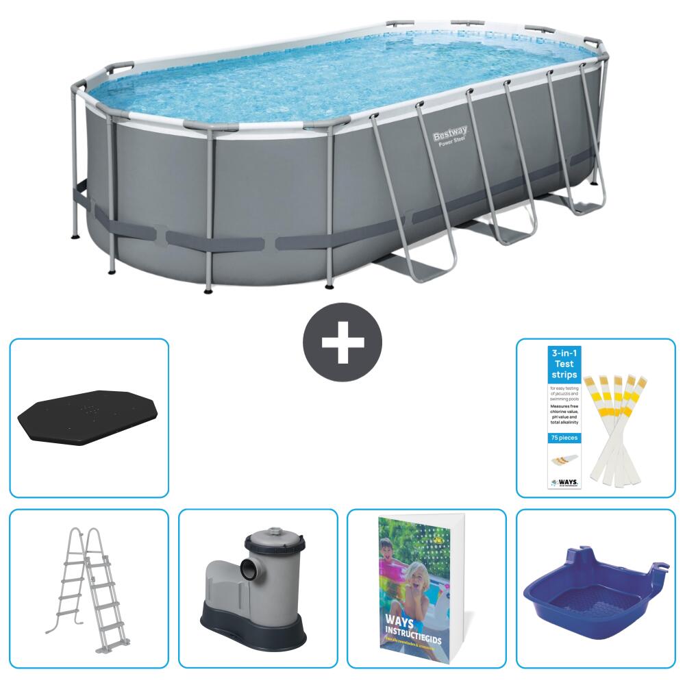 BESTWAY Basen Power Steel Owalny - 549x274x122 cm - 7-częściowy S662